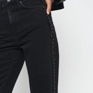 Reformation Wilder High Rise Wide Leg Jeans Embellished Black 27